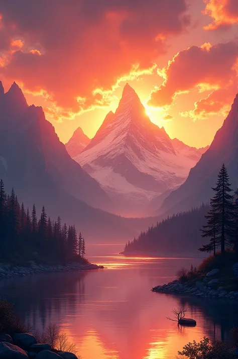 Beautiful sunset over mountains 