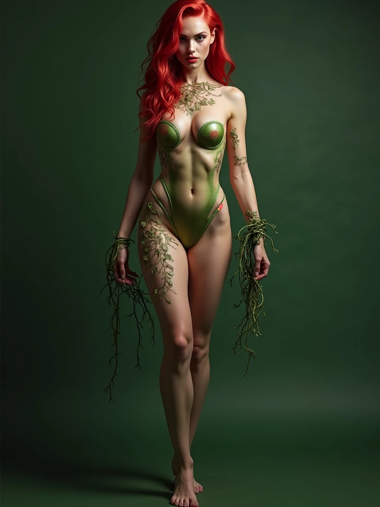 a realistic photo of the character Poison Ivy, showing her naked body --raw