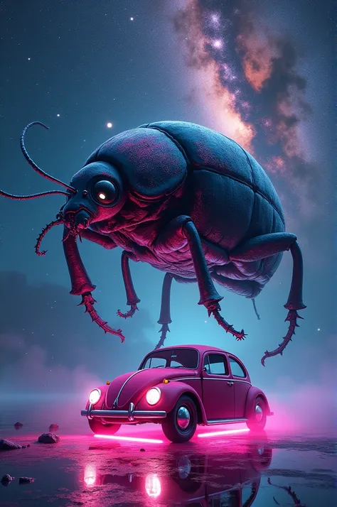 Beetle in the Milky Way with pink lights under Girl&#39;S volks 