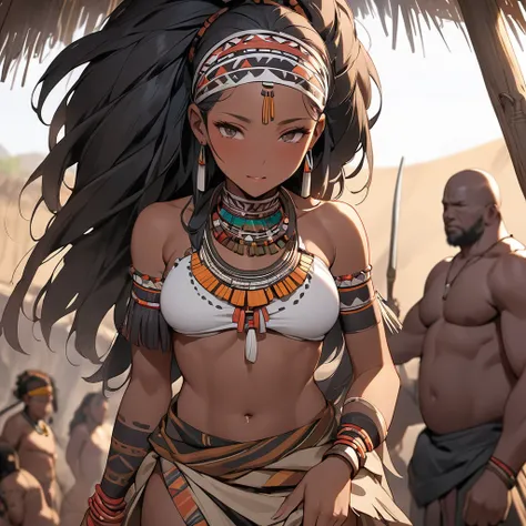 ((highest quality)), ((masterpiece)), (detailed), （perfect face）、the woman is a beautiful, pitch black, indigenous african triba...