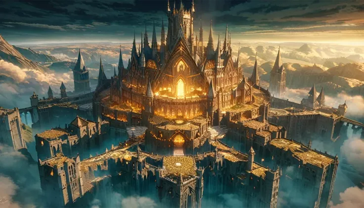 anime scenery, anime aestetics, gigantic castle, huge structure, medieval fantasy architecture, floating platforms, castle of fi...