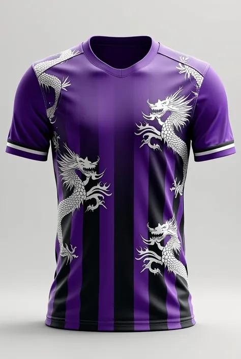 
Football shirt without player with purple color, black stripes with white dragons