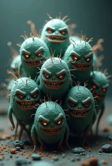 Image of several bacteria with dangerous faces