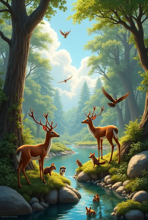 Make me a nature background That has animals and is realistic