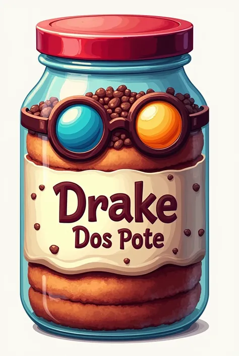 Jar cake brand logo with the name &#39;&#39;DRAKE DOS POTE"
WITH GLASSES WITH COLOR LENSES 