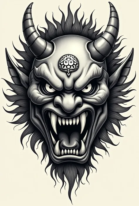 Japanese ogre mask , drawning, for tattoo 