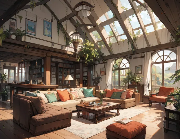 ((anime:1.4,illustration)),(masterpiece, top quality, best quality),(ultra-detailed, absolutely resolution),((16k, high res)), (((St Kitts and Nevis Living Room: Airy feeling with vaulted ceilings. )))