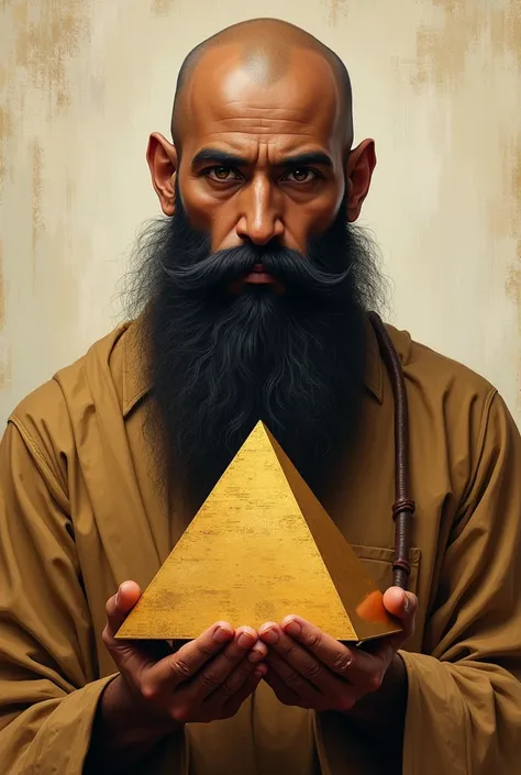 make the face look at camera , photo of a bearded man , indian man with a long beard  bald 
holding a pyramid, inspired by Jens Ferdinand Willumsen, inspired by Johann Friedrich Overbeck, gregory euclide, by Juan OGorman, inspired by Theophanes the Greek, ...