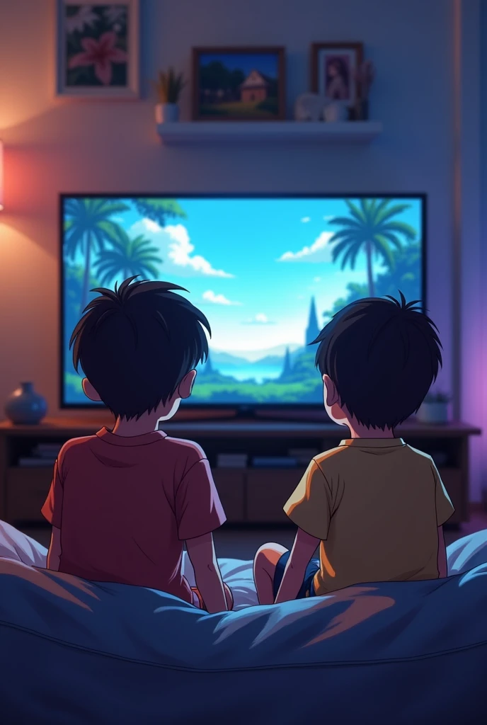 father and son playing anime style video games