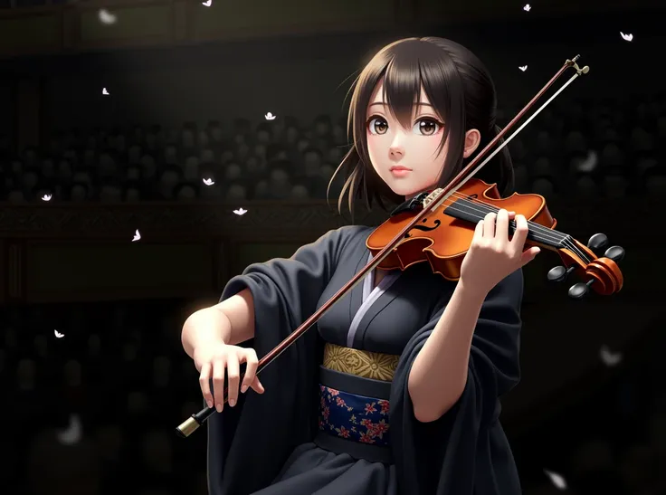 Beautiful Japanese woman playing the violin at a concert venue