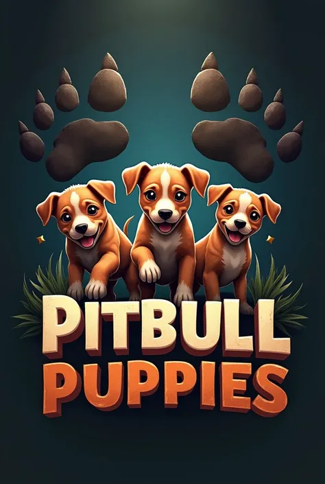 Logo that says Animal Time with dark colors, with large animal footprints in the background, and adorable little pitbull puppies running behind 