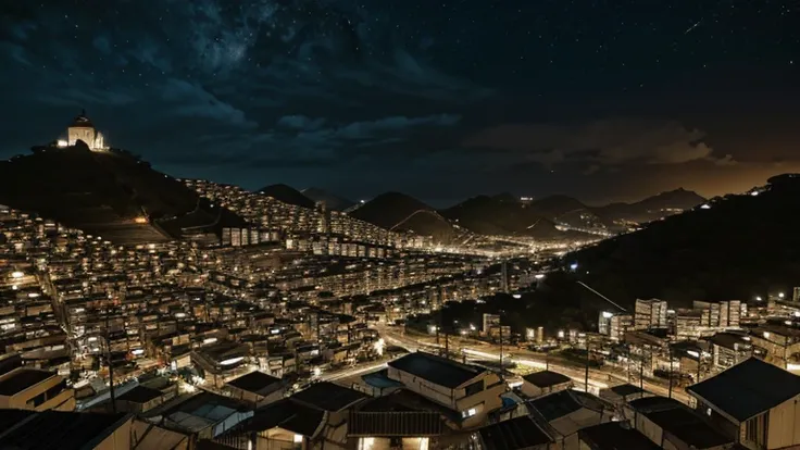 Favelas brasileiras, casas, palafitas, morros, escadarias, becos, ruas, carros, pessoas, cinematic lighting, wide shot, from above, atmospheric perspective, UHD, masterpiece, accurate, anatomically correct, super detail, high details, high quality, best qu...