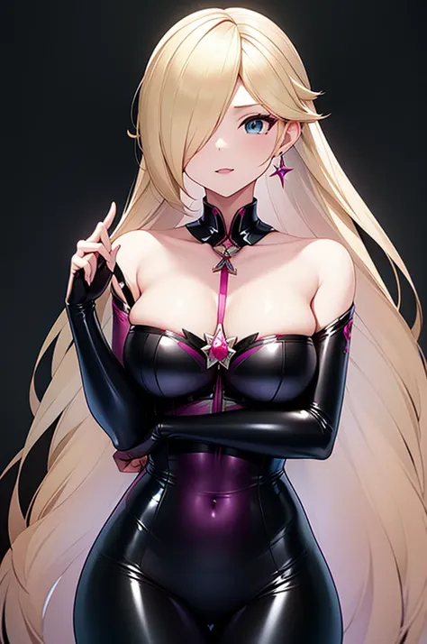 erotic、Rosalina、Blonde、tall、 mature, Married women, Pale pink and black latex strapless bottoms、Off the shoulder、邪evilな女戦闘員, Pink and black background, Pitch-dark bedroom, Dark Theme, evil, lure, excited, Condescending contempt, Lightly open your mouth、Sex...