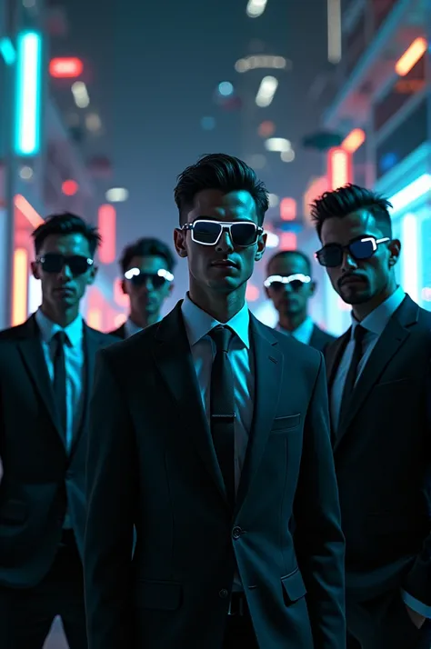 Futuristic men , With glasses , suit and lots of lights 