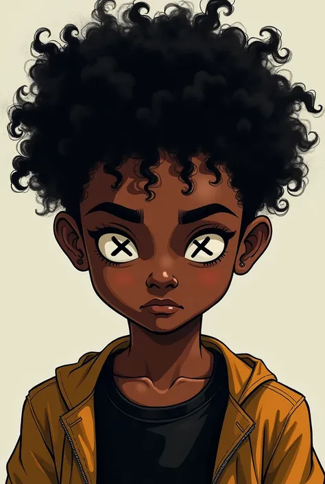 Black boy persona "THAT KIDDING FROM NEW" with curly black hair with "X" in place of the eyes 