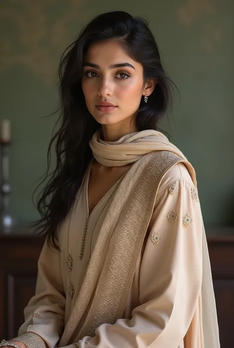 I want a same girl more image in Pakistani dress kurta pajama and also duphata in his neck more realistic image in low pixel quality 