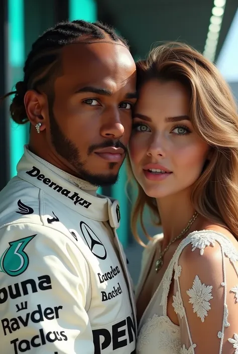 Formula 1 driver Lewis Hamilton with Celine Carter, a beautiful one with light brown hair, green eyes and white skin