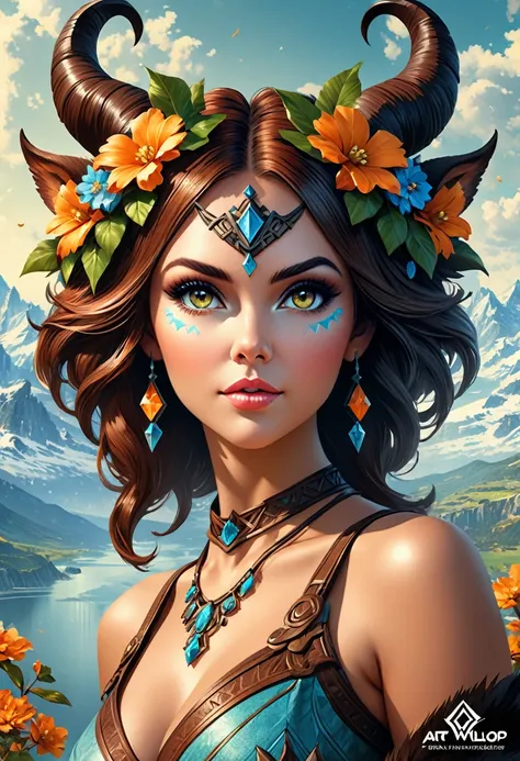 Anthropomorphic  feminine satyr enchantress. Official Art – An Award-Winning Digital Masterpiece In 4K Ultra HD, Extreme Detail And Intricate Realism. Symmetrical Face. This Concept Art Brought To Life By The Hands Of Artists Like Wlop & Artgerm In A Stunn...