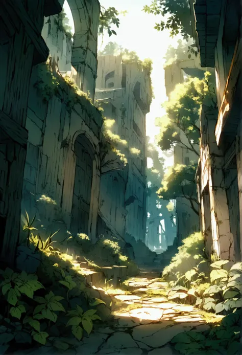 The ruins of Tokyo　Overgrown with trees　Fantasy　Nostalgic　Light of the sun