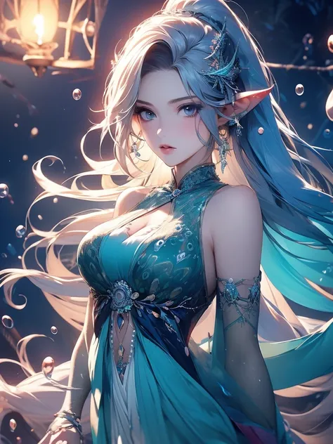 Official art, unity 8k wallpaper, Very detailed, Beautiful and aesthetically pleasing, masterpiece, Highest quality, (Tangled, And Mandalas, indices, mesh), (Fractal Art: 1.3), 1人fish, (Hairstyle: Long Hair) Ocean, Very detailed, Dynamic、The most beautiful...