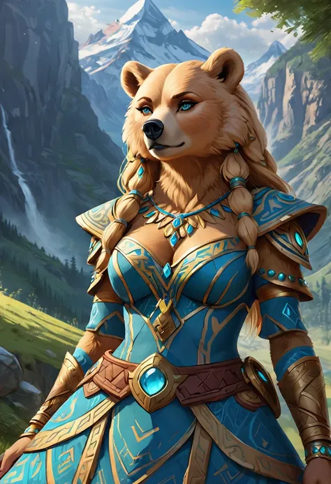 Anthropomorphic feminine bear enchantress. Official Art – An Award-Winning Digital Masterpiece In 4K Ultra HD, Extreme Detail And Intricate Realism. Symmetrical Face. This Concept Art Brought To Life By The Hands Of Artists Like Wlop & Artgerm In A Stunnin...