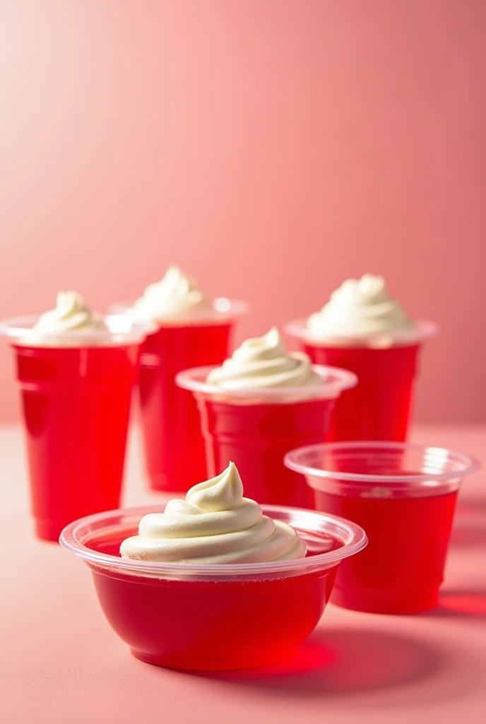 An image to sell gelatins at a price and that the gelatin cups do not have a lid and are of size( vase 14) I forgot to tell you that they are made of plastic cups and the gelatins are red, the cream you have on top will be white.( crema like this)

PLASTIC...