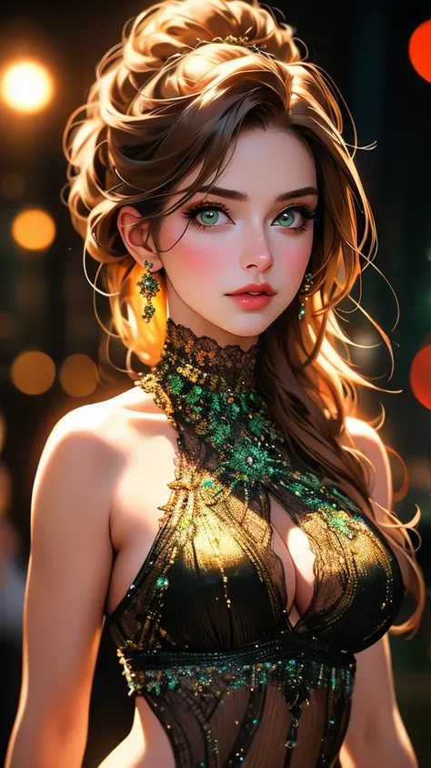 a beautiful woman with detailed green eyes, large breasts, sensual expressions, realistic, photorealistic, photo-realistic:1.37, (best quality,4k,8k,highres,masterpiece:1.2),ultra-detailed, HDR,UHD,studio lighting,ultra-fine painting,sharp focus,physically...