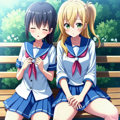 masterpiece, Highest quality, (Two beautiful girls :1.2), uniform, Get along、afternoon nap、art、Warm sunshine