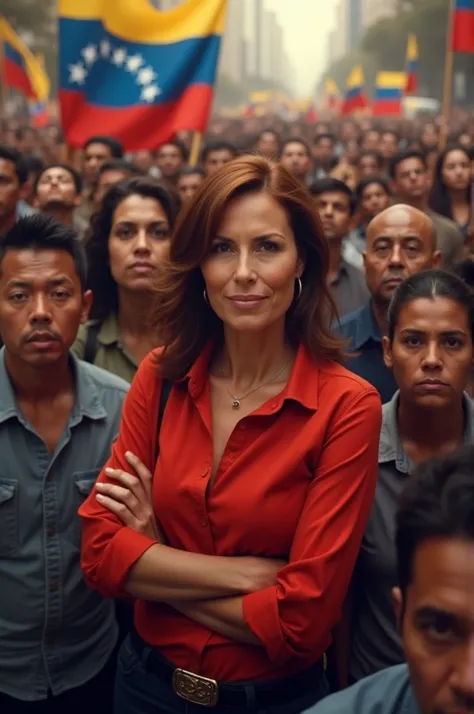 Maria Corina Machado with Venezuelan people in the background