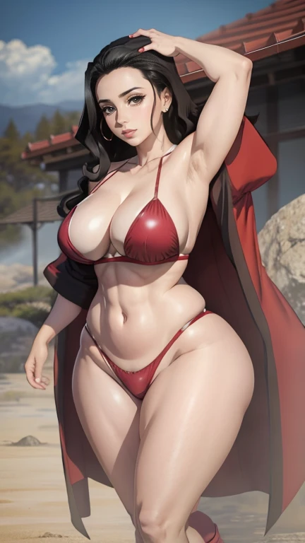  gorgeous  woman, nezuko kamado, very big chest, (((very wide hips))), toned body, detailedeyes, dynamic pose, all-body, totally naked