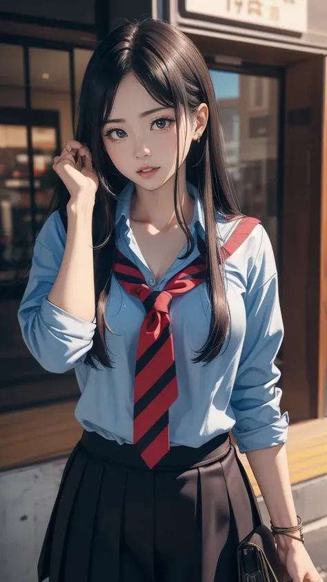 high school girl,(random place),(random pose),(long straight hair),(Highest image quality, (8K), Ultra-realistic, Best Quality, High quality, High Definition, high quality texture, high detailing, Beautiful detailed, fine detailed, extremely details CG, De...