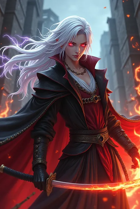 (アニメ),An anime character with white hair ,powers of lightning and fire that was a murderous scoundrel with red eyes in the medieval era and stole people&#39;s power