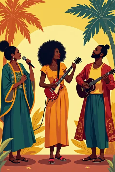 Create an image illustrating some gospel, samba, and pop musical styles