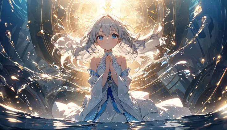 **229. One person。A water sanctuary floating in the light。sacred＋Cool feeling。Cowboy shot or close-up。  
masterpiece, best quality, ultra detailed (Detailed fingers), (Emotional), (Breathtakingly beautiful),  
(main part: 1.2 Whole body。), (Anime Style), (...