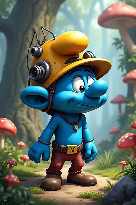 Gargamel from the Smurfs with an electrician&#39;s helmet
