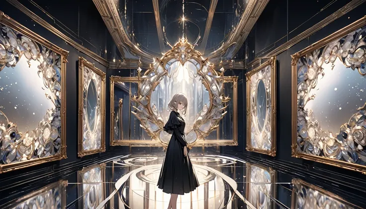 **230. One person。An infinite hall of mirrors。mysterious＋Illusion。Cowboy shot or close-up。  
masterpiece, best quality, ultra detailed (Detailed fingers), (Emotional), (Breathtakingly beautiful),  
(main part: 1.2 Whole body。), (Anime Style), (Very detaile...