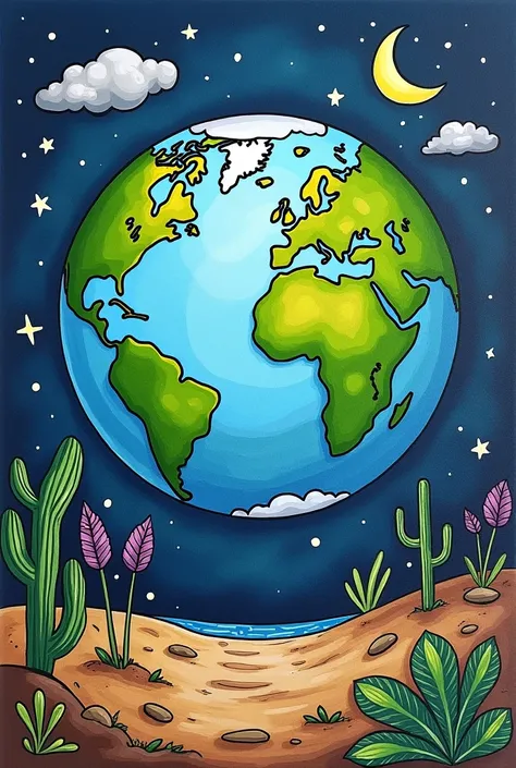 create a drawing of the polluted planet earth
