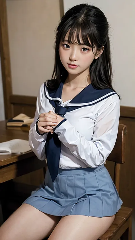 japan woman in alafed in sailor suit sitting on chair, realistic young gravure idol, cute school girl, a surreal high school gir...