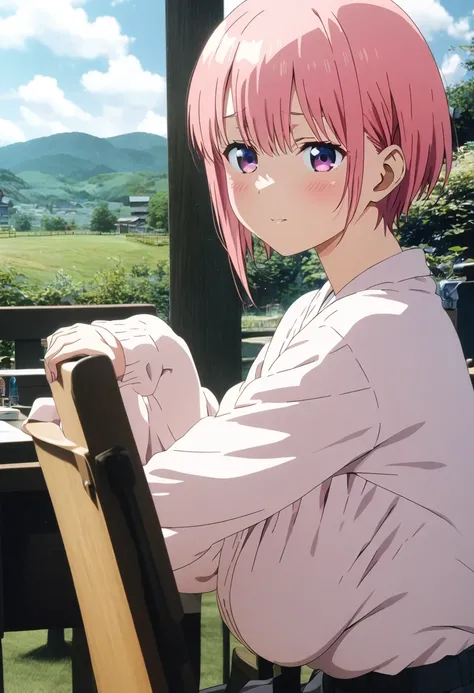 (Highest quality, 4K, 8k, High resolution, masterpiece:1.2), Very detailed, Picturesque, Anime style photo, Photo Animation:1.37)、Pink Hair、((Pixie Cut))、Nakano Ichika、