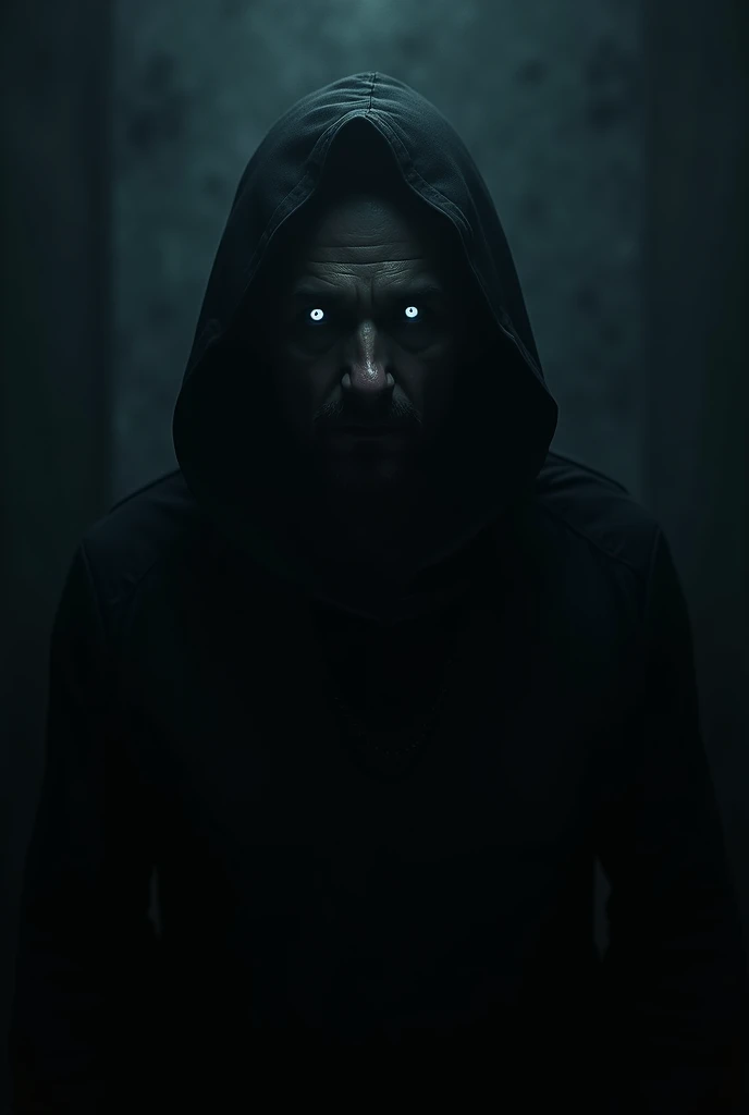 man in the dark with glowing eyes