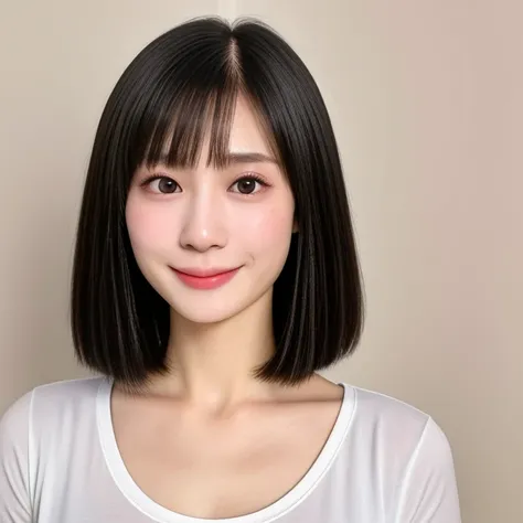 (kawaii 24 year-old Japanese girl, Nogizaka idol, Korean idol), healthy female athlete body, (glossy black hair, short hair, pixie cut, bangs:1.3), (rounded face, pure black eyes, single eyelid, no makeup, splashing best smile:1.2), (cropped white t-shirt:...