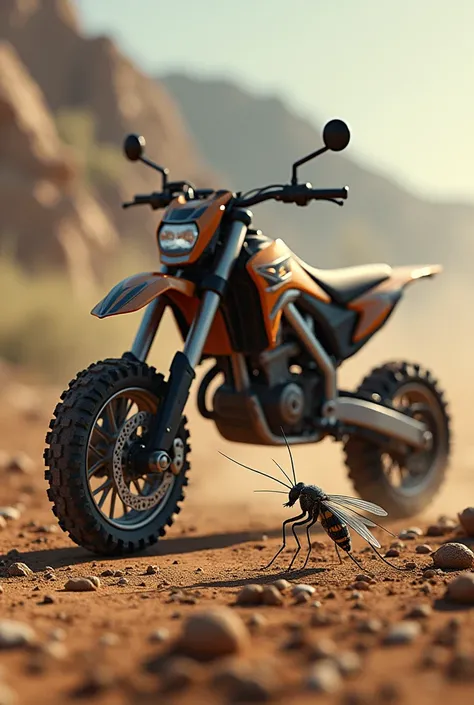 A mosquito being run over by an all-terrain motorcycle 