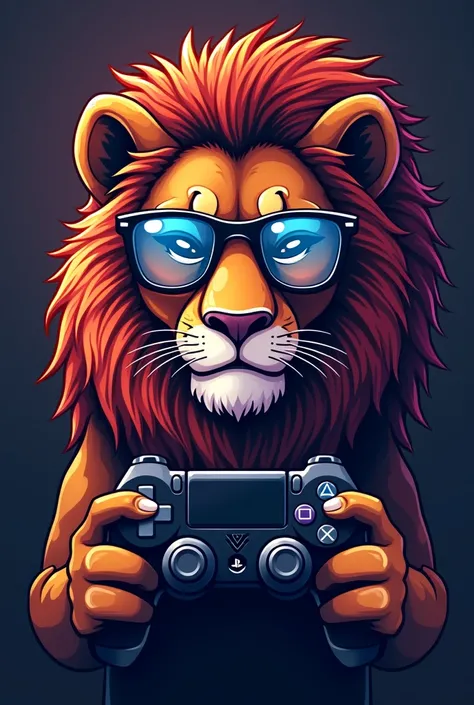 I need a profile avatar for my live streams. I want something related to lions, for example a lion with glasses and a PlayStation controller.