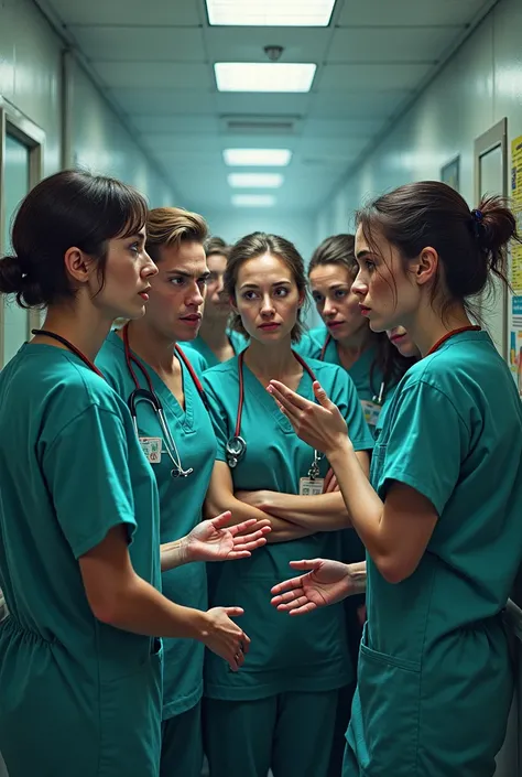 A group of stressed medical attendants
