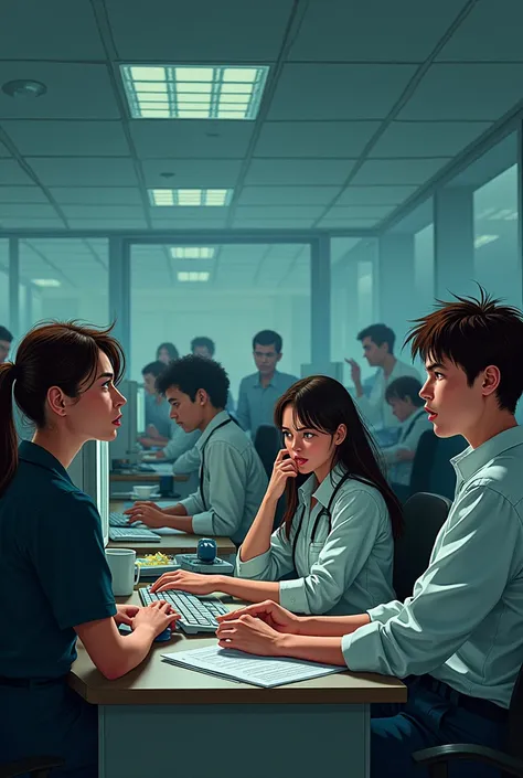 A group of call center attendants stressed about Medicine
