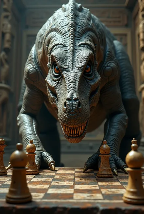 Dinosaur playing chess