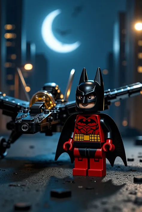 Batwing and Batwoman  in lego art, night