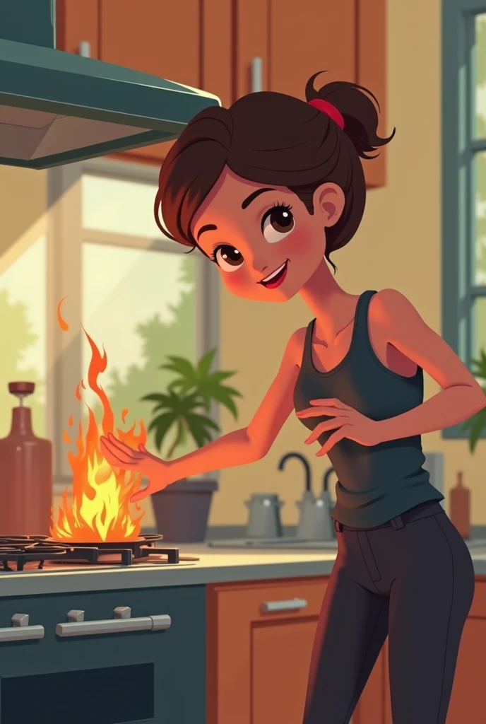 adult person turning off kitchen gas animated