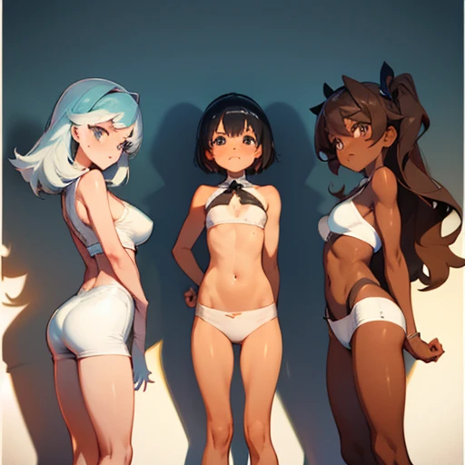 3 girls with different tans