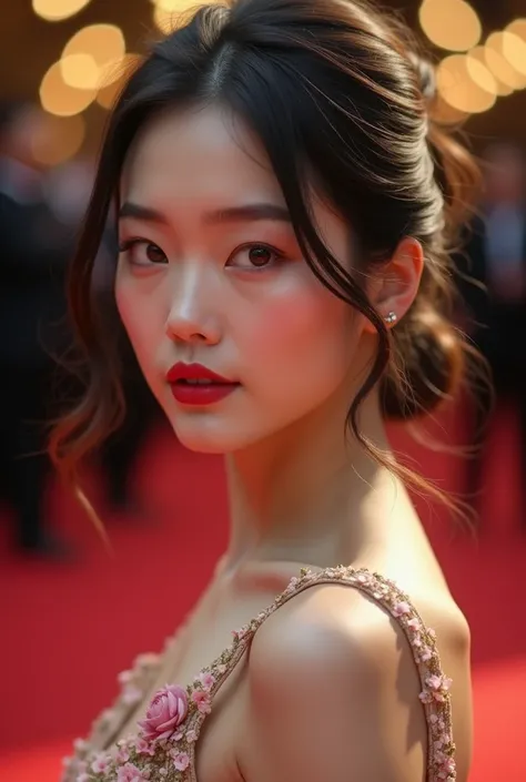 (((Japanese))),((The contrast of light and shadow makes the subject appear three-dimensional)), (Showing 1 woman, 24-years-old, Famous actress, confidently walks on the red carpet, Film Awards Ceremony), View your viewers, (Ultra-fine digital art), Photore...